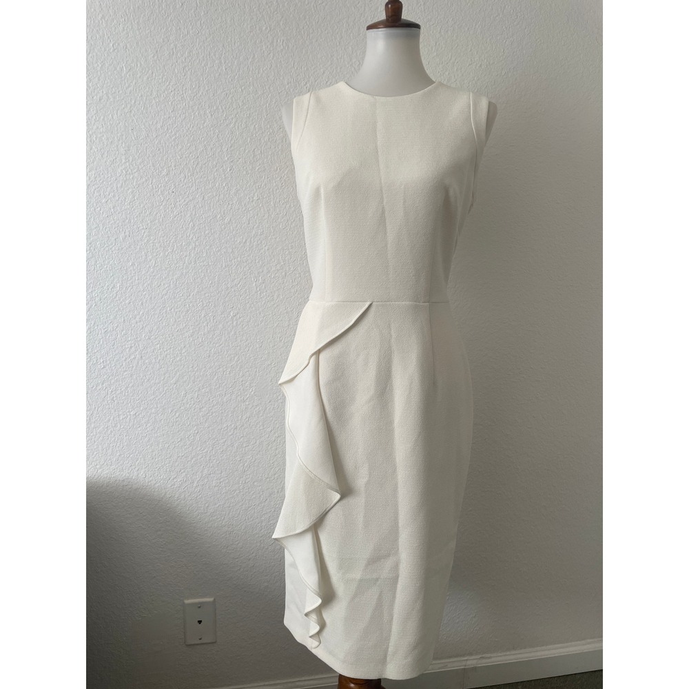 Eliza J Ruffle Crepe Sheath Dress Women 10 Asymmetrical Cocktail Tailored